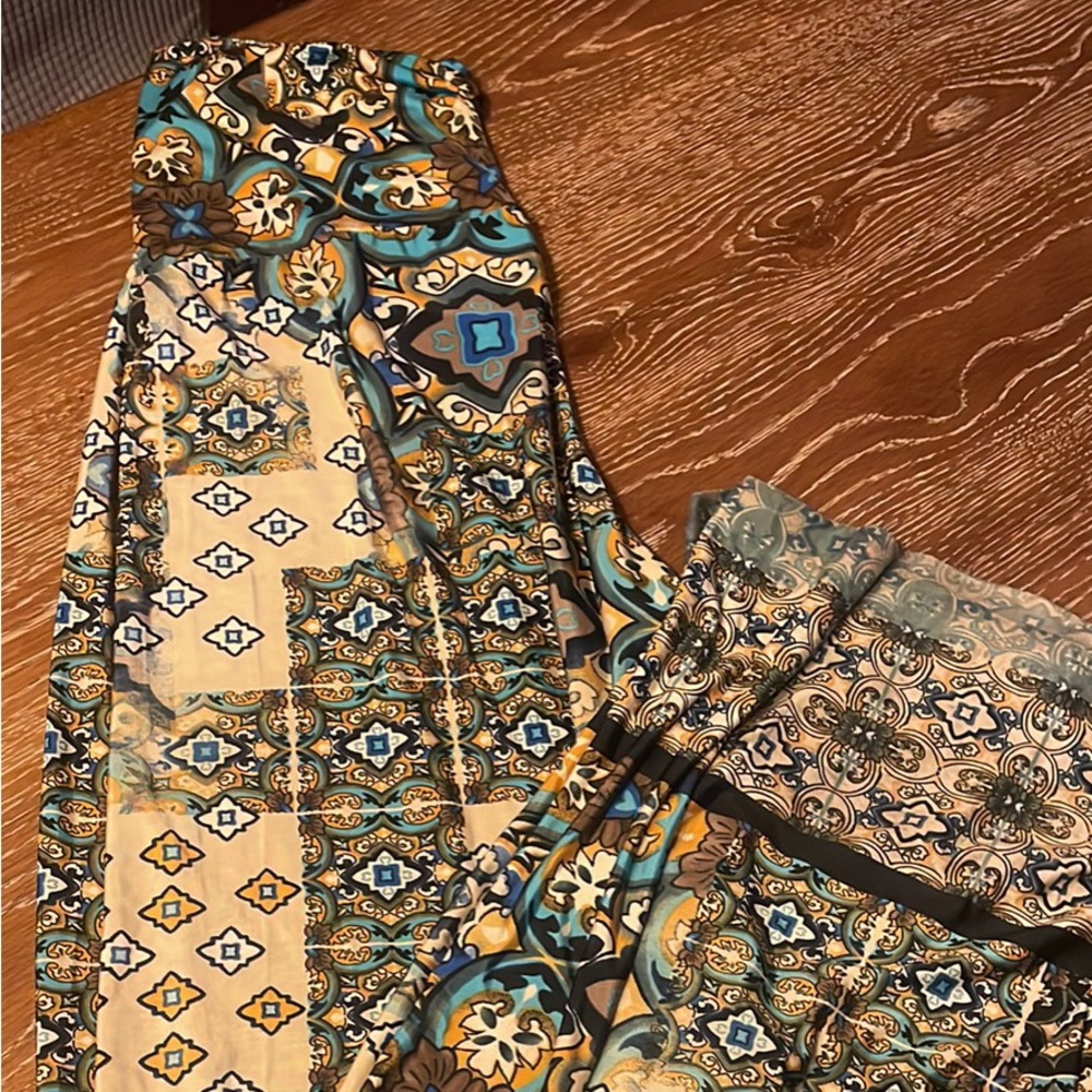 Soft print straight leg wide pants